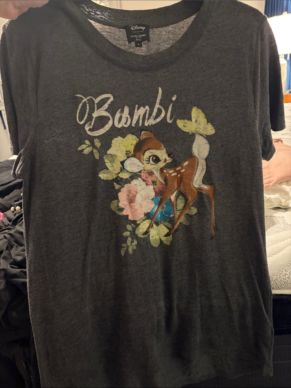 Disney Gray Bambi Floral Graphic Short Sleeve Tee for Kids